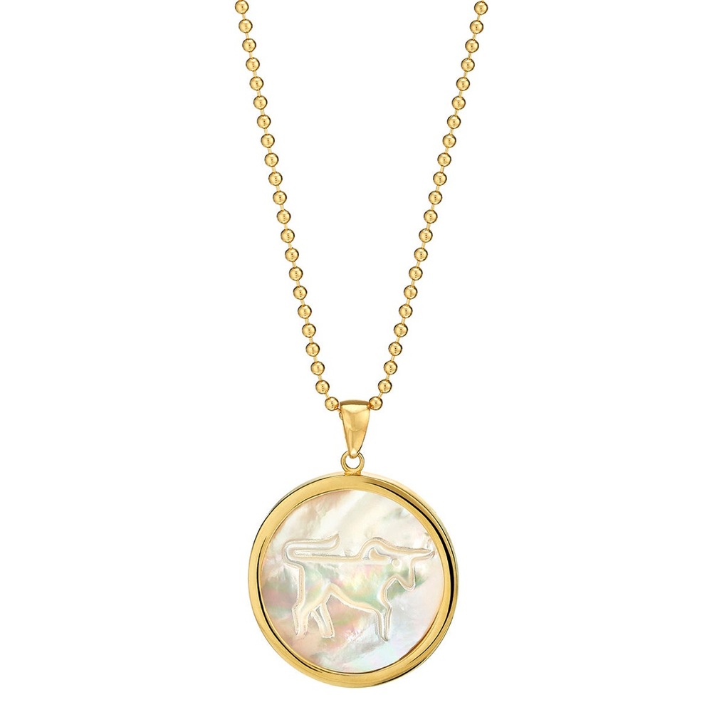 New Asha Taurus Mother of Pearl Pendant Necklace with Long and Short Chains Gold - Picture 6 of 11